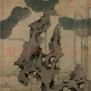 1640年 陈洪绶《红莲图轴》国画花鸟工笔作品图片鉴赏