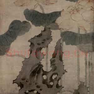 1640年 陈洪绶《红莲图轴》国画花鸟工笔作品图片鉴赏