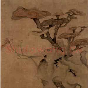 1641年 陈洪绶《萱花芝石图轴》国画花鸟工笔作品图片鉴赏