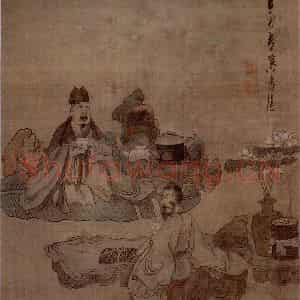1645年 陈洪绶《品茶图轴》国画人物工笔作品图片鉴赏