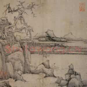 1647年 陈洪绶《梅竹山水图册》国画山水工笔作品图片鉴赏