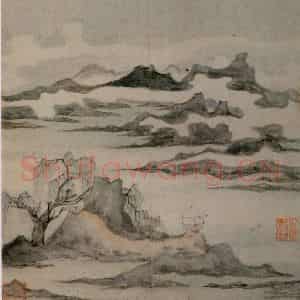 1647年 陈洪绶《梅竹山水图册》国画山水工笔作品图片鉴赏