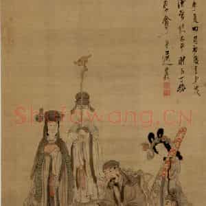 1649年 陈洪绶《饮酒祝寿图轴》国画人物工笔作品图片鉴赏