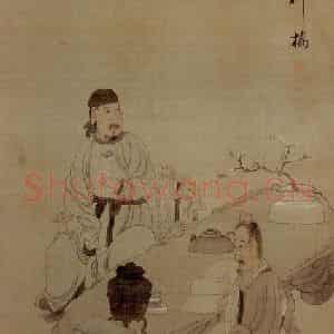 1649年 陈洪绶《高贤读书图轴》国画人物工笔作品图片鉴赏