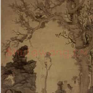 1649年 陈洪绶《摘梅高士图轴》国画人物工笔作品图片鉴赏