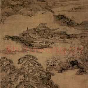 1649年 陈洪绶《梅花书屋图轴》国画山水工笔作品图片鉴赏