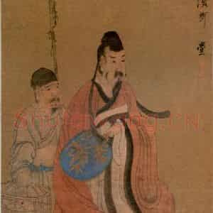 1649年 陈洪绶《笼鹅图轴》国画人物工笔作品图片鉴赏