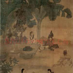 1649年 陈洪绶《蕉林酌酒图轴》国画人物工笔作品图片鉴赏
