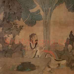 1649年 陈洪绶《蕉林酌酒图轴》国画人物工笔作品图片鉴赏