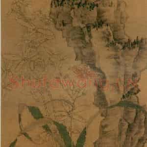 1649年 陈洪绶《竹石萱草图轴》国画人物工笔作品图片鉴赏