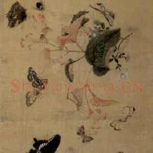 1649年 陈洪绶《百蝶图卷》国画花鸟工笔作品图片鉴赏