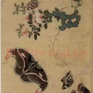 1649年 陈洪绶《百蝶图卷》国画花鸟工笔作品图片鉴赏