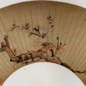 1649年 陈洪绶《老梅图扇》国画花鸟写意作品图片鉴赏