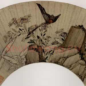1649年 陈洪绶《蝶菊竹石图扇》国画花鸟工笔作品图片鉴赏