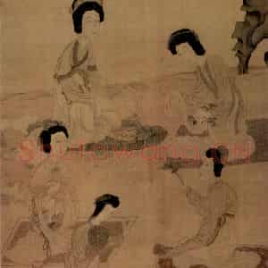 1650年 陈洪绶《斗草图轴》国画人物工笔作品图片鉴赏