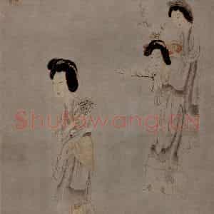 1650年 陈洪绶《折梅仕女图轴》国画人物工笔作品图片鉴赏
