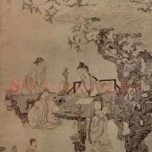 1650年 陈洪绶《李白宴桃李园图轴》国画人物工笔作品图片鉴赏