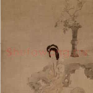 1650年 陈洪绶《调梅图轴》国画人物工笔作品图片鉴赏