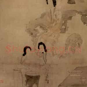 1650年 陈洪绶《调梅图轴》国画人物工笔作品图片鉴赏