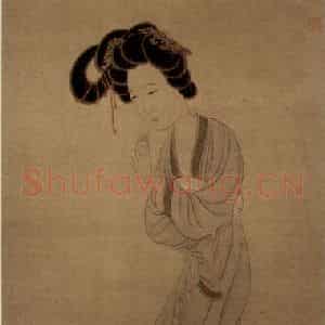 1650年 陈洪绶《扑蝶仕女图轴》国画人物工笔作品图片鉴赏