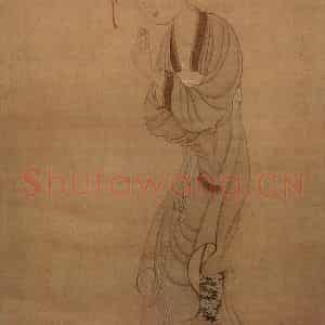 1650年 陈洪绶《扑蝶仕女图轴》国画人物工笔作品图片鉴赏