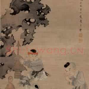 1650年 陈洪绶《婴戏图轴》国画人物工笔作品图片鉴赏