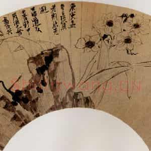1650年 陈洪绶《水仙图扇》国画花鸟写意作品图片鉴赏