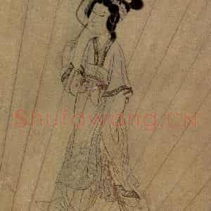 1650年 陈洪绶《扑蝶图扇》国画人物工笔作品图片鉴赏