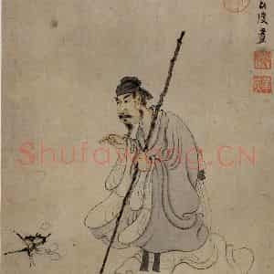 1650年 陈洪绶《指蝶图页》国画人物工笔作品图片鉴赏