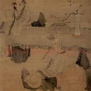 1651年 陈洪绶《参禅图轴》国画人物工笔作品图片鉴赏