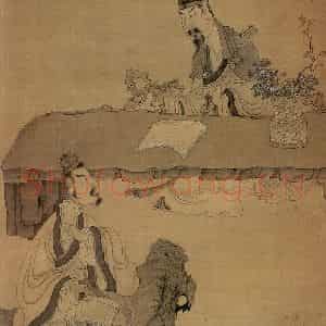 1651年 陈洪绶《索句图轴》国画人物工笔作品图片鉴赏