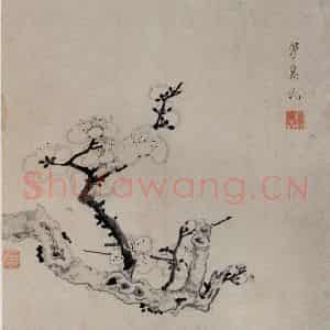 1647年 陈洪绶《梅竹山水图册》国画花鸟写意作品图片鉴赏