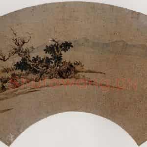 1624年 陈洪绶《山水人物图扇》国画山水工笔作品图片鉴赏