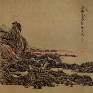 1627年 陈洪绶《父子合册》国画山水工笔作品图片鉴赏