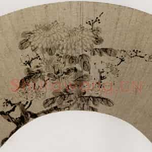 1630年 陈洪绶《梅菊图扇》国画花鸟写意作品图片鉴赏