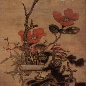 1631年 陈洪绶《岁朝清供图轴》国画花鸟工笔作品图片鉴赏