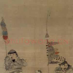 1635年 陈洪绶《苏李泣别图轴》国画人物工笔作品图片鉴赏