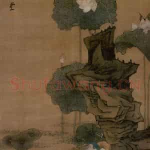 1635年 陈洪绶《荷花鸳鸯图轴》国画花鸟工笔作品图片鉴赏