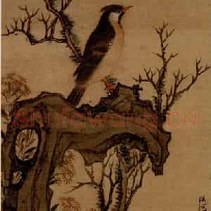 1635年 陈洪绶《花鸟图轴》国画花鸟工笔作品图片鉴赏
