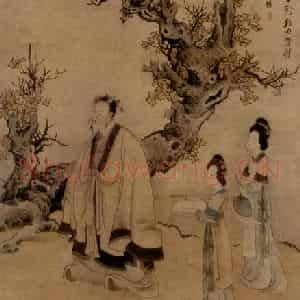 1636年 陈洪绶《杨升庵簪花图轴》国画人物工笔作品图片鉴赏