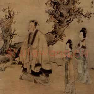 1636年 陈洪绶《杨升庵簪花图轴》国画人物工笔作品图片鉴赏