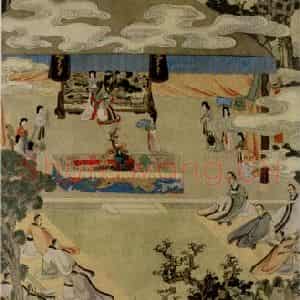 1638年 陈洪绶《宣文君授经图轴》国画人物工笔作品图片鉴赏