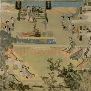 1638年 陈洪绶《宣文君授经图轴》国画人物工笔作品图片鉴赏