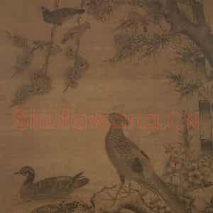 明代 边景昭《杏竹椿禽图轴》国画花鸟工笔作品图片鉴赏
