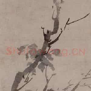 明代 唐寅《古槎鸜鹆图轴》国画花鸟写意作品图片鉴赏