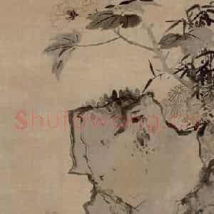 明代 蓝瑛《拒霜秋鸟图轴》国画花鸟写意作品图片鉴赏
