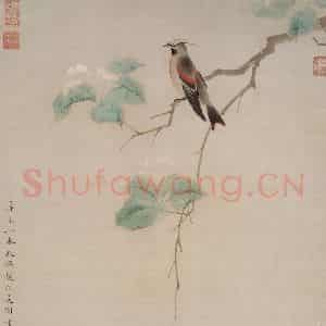明代 文俶《花鸟图轴》国画花鸟兼工带写作品图片鉴赏