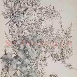 清代 陈嘉言《竹石梅鹤图轴》国画花鸟写意作品图片鉴赏