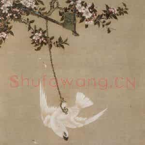 清代 胡湄《鹦鹉戏蝶图轴》国画花鸟工笔作品图片鉴赏