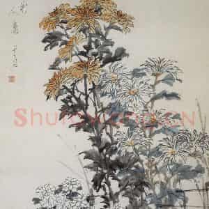 清代 虚谷《菊花图轴》国画花鸟写意作品图片鉴赏